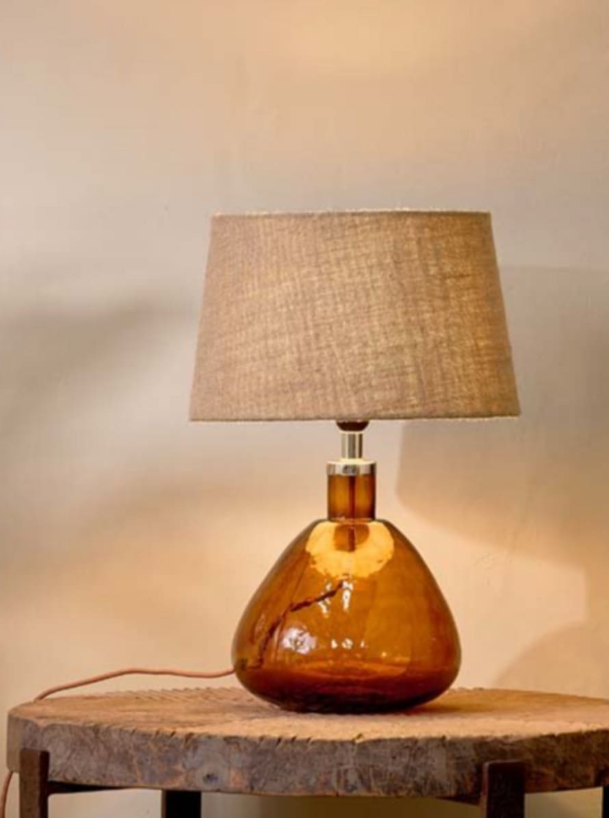 Nkuku Baba Glass Lamp Base And Shade In Burnt Amber - Small Wide