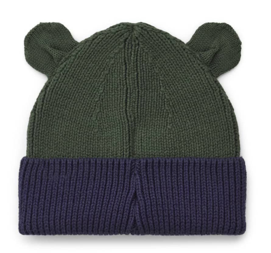 Liewood Gina Organic Cotton Knitted Beanie With Ears - Navy/hunter Green