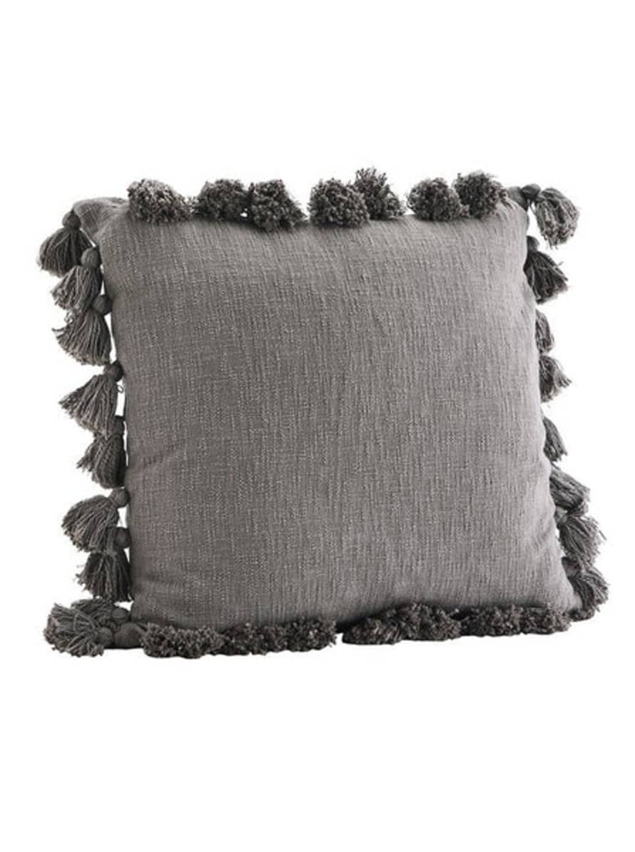 Madam Stoltz Iron Grey Cushion with Tassels