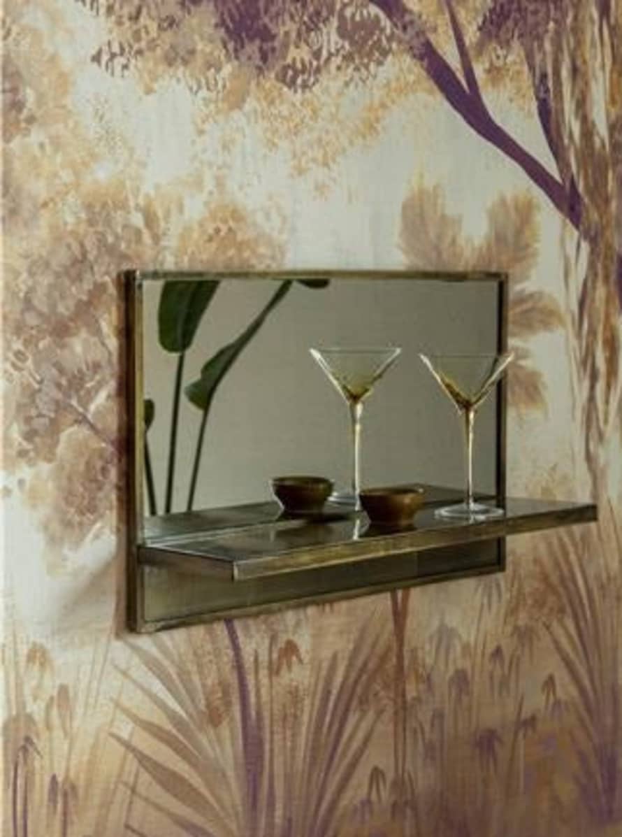 Lillian Daph Feyza Horizontal Brass Mirror With Shelf