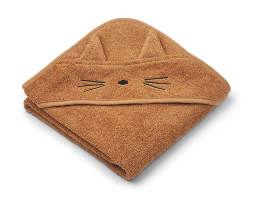 Liewood Albert Hooded Baby Towel In Cat Almond
