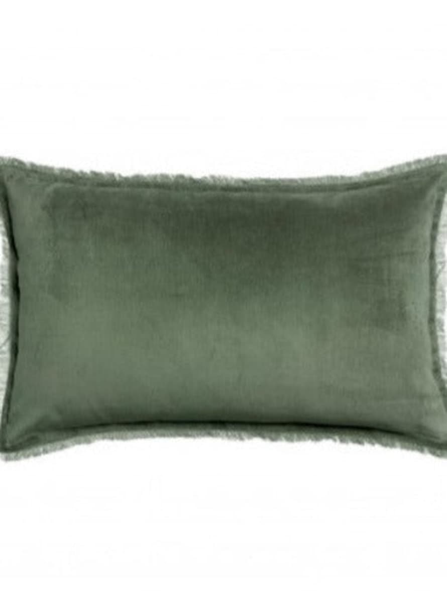 Viva Raise Fara Fringed Velvet Bed Cushion In Thyme 40 X 65
