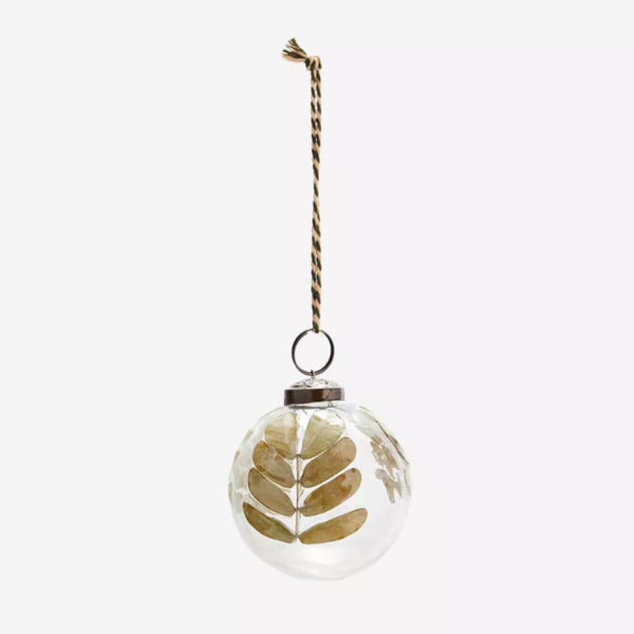 Madam Stoltz Hanging Glass Ornament with Leaf