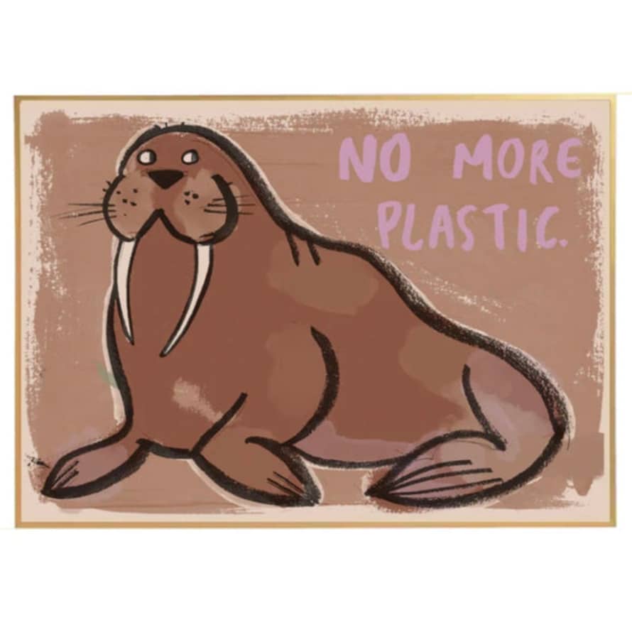 Studio Loco Walrus 'no More Plastic' Wall Poster