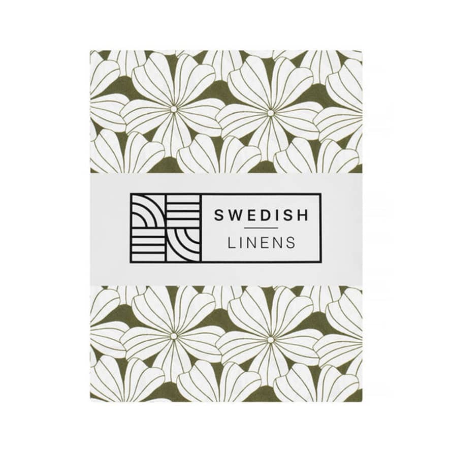 Swedish Linens Flowers Olive Green Fitted Crib Sheet 70x140cm