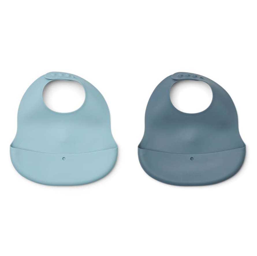 Liewood Ember Pack Of 2 Silicone Folding Bibs In Sea Whale / Whale Mix