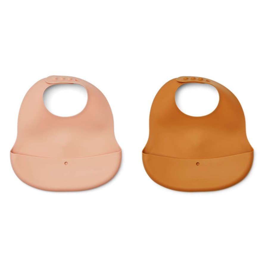 Liewood Ember Pack Of 2 Silicone Folding Bibs In Tuscany Rose / Mustard Mix