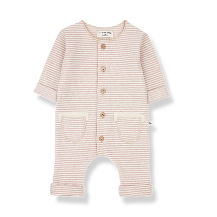 1+ In The Family Archer Recycled Fleece Baby All In One In Striped Nude