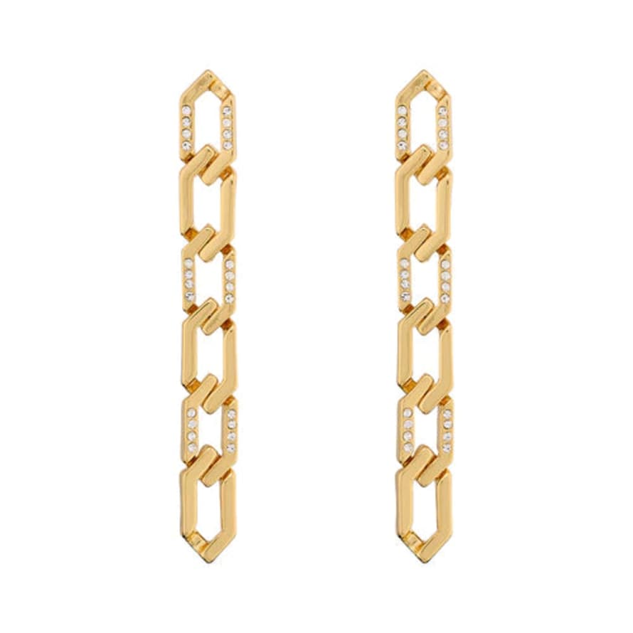 Orelia Pave & Metal Chain Link Drop Earrings - Gold