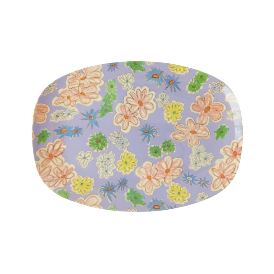 Rice by Rice Small Rectangular Melamine Plate - Multi - Flower Painting Print