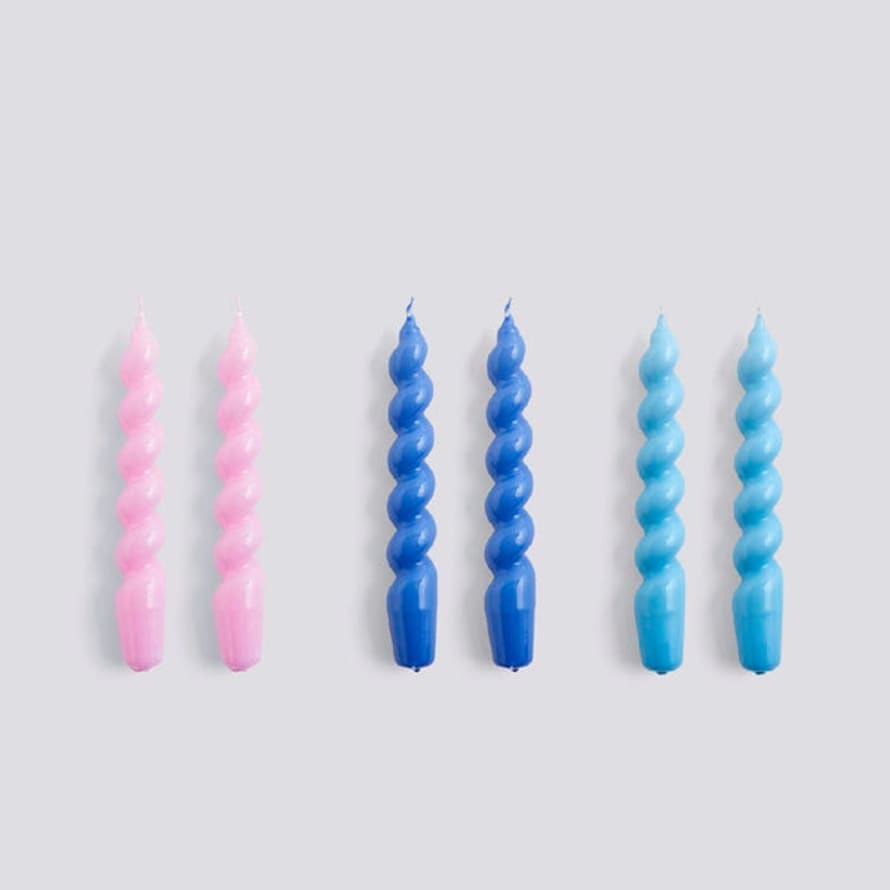 HAY Spiral Kaarsen Set Van 6 - Lila/paars Blauw/lichtblauw