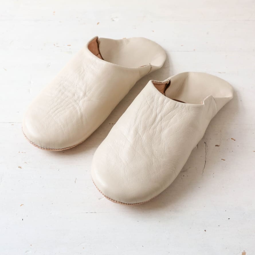 Bohemia Moroccan Leather Babouche Slippers - Chalk