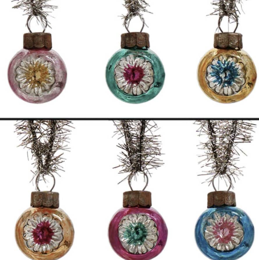 Cody Foster & Co Six Vintage Style Mini Glass Baubles with Tinsle