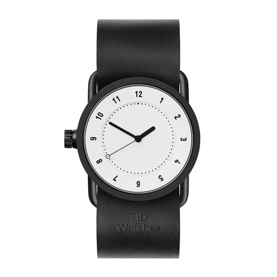 TID Watches No.1 33mm White and  Black Leather Wristband and Black buckle watch