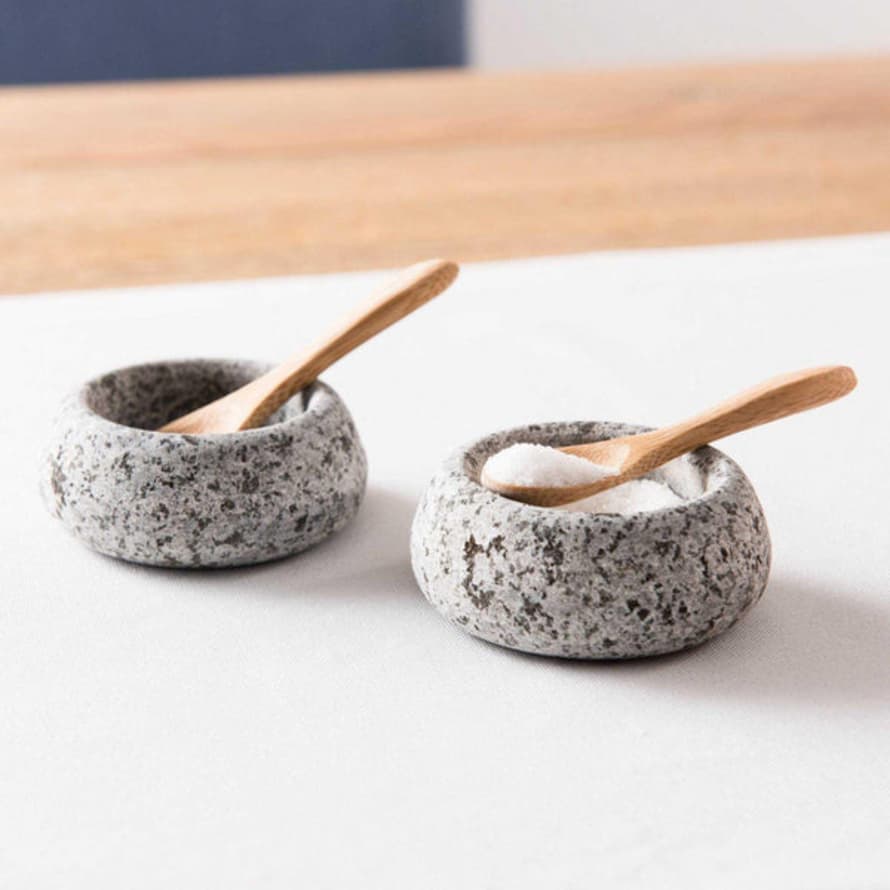 Distinctly Living Granite Salt & Pepper Pots With Wooden Spoons