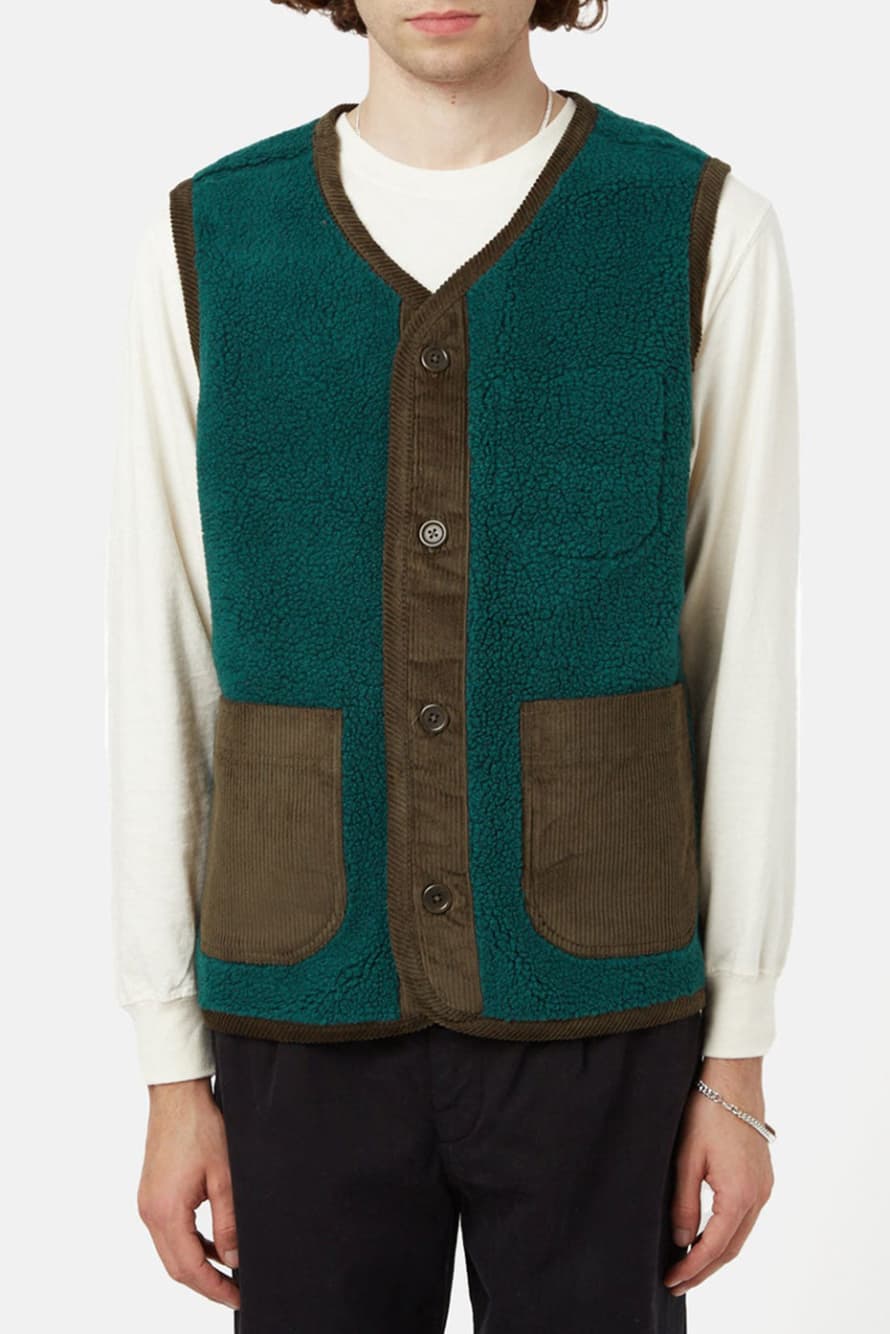 BHODE Bottle Green Cord Fleece Vest