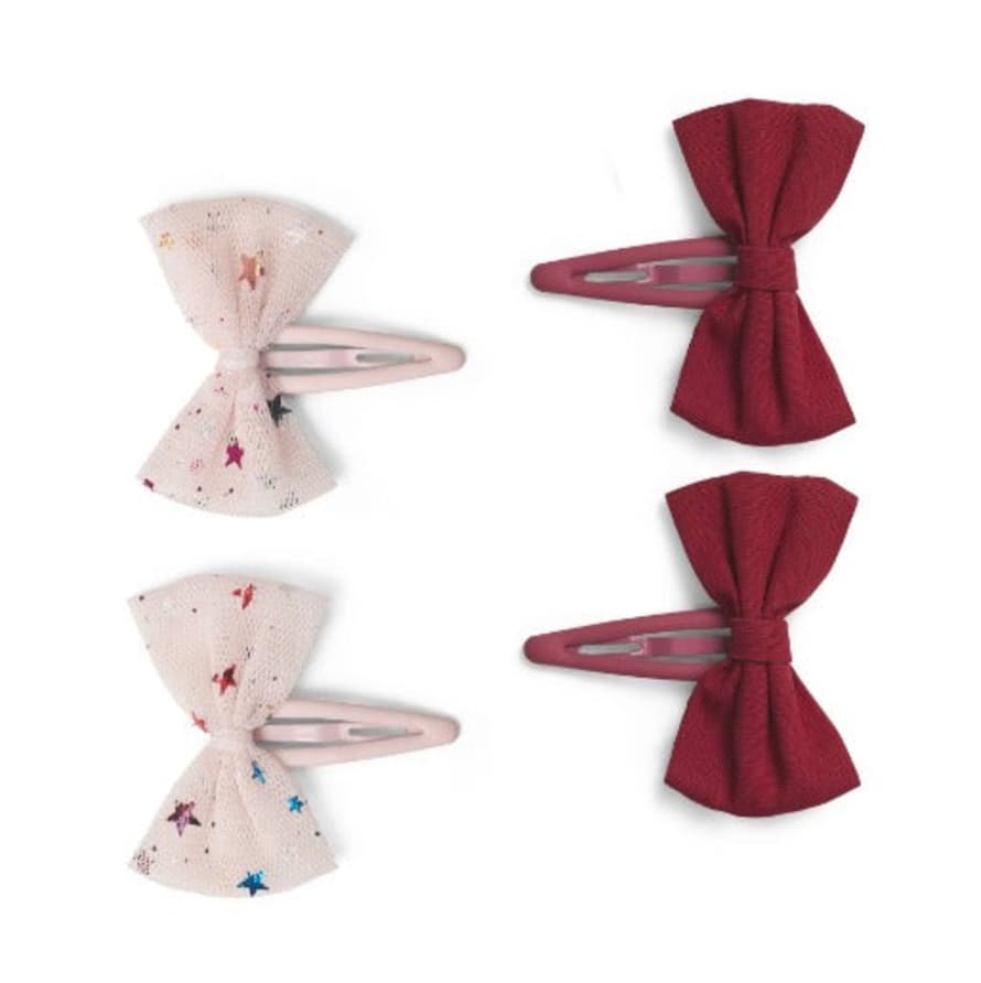 Konge Slojd 4-pack Tulle Bowie Hairclips - Multi Star/red