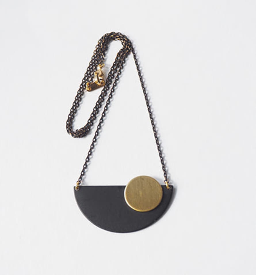 BRASS + BOLD Black Crescent + Brass Disc Necklace
