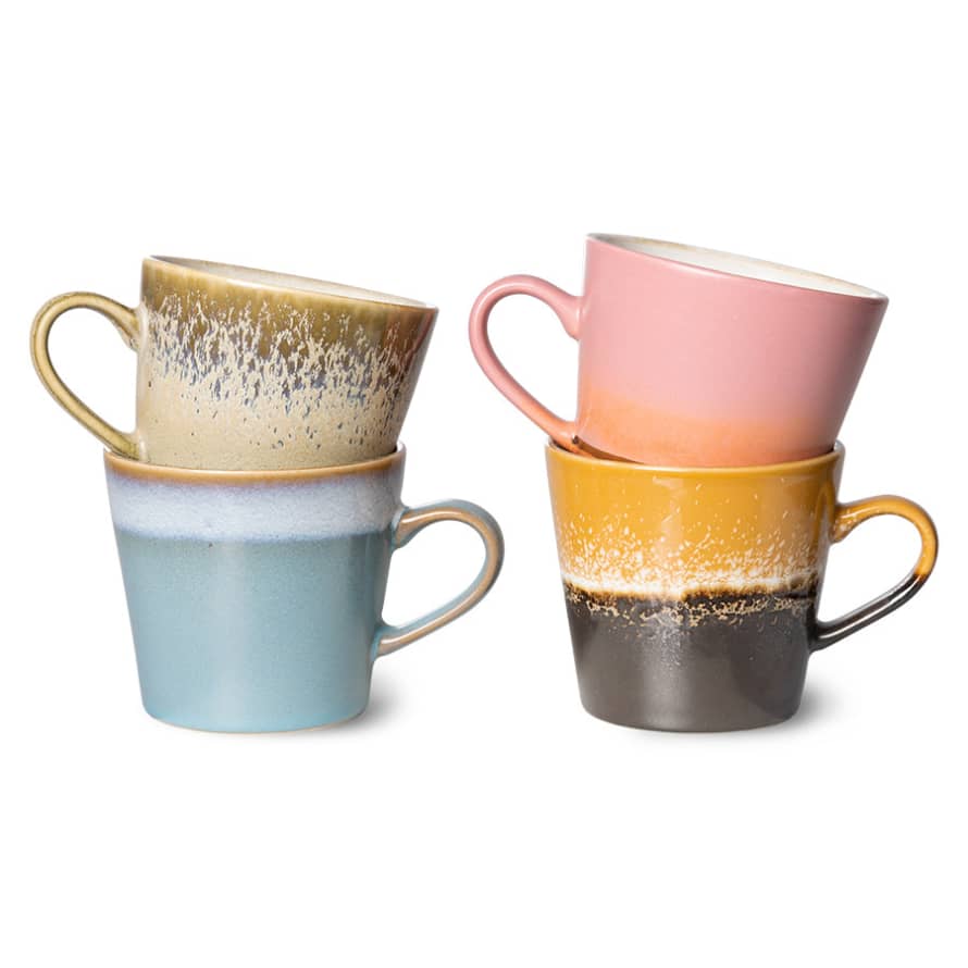 HK Living Set of 4 Cappuccino Mugs Meteor - 70s Ceramics