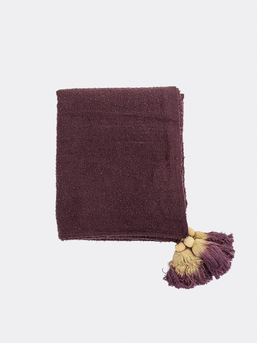 Bloomingville Soft Cotton and Acrylic Hong Rustic Burgundy Throw 