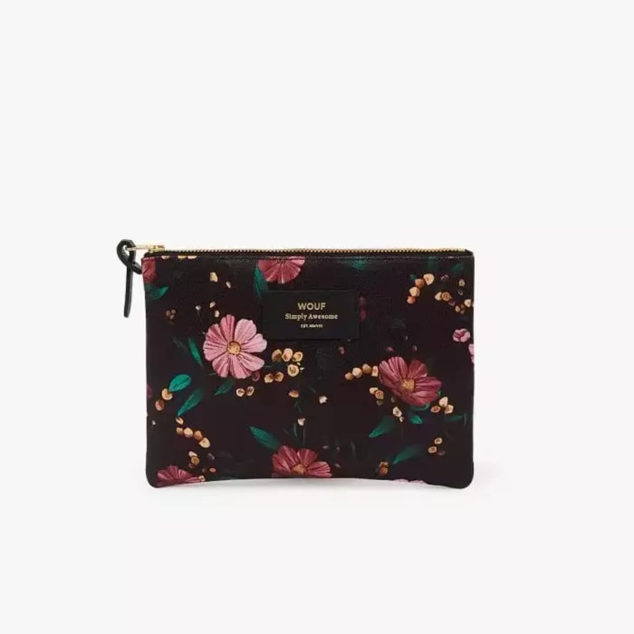 Wouf Black Flowers Large Pouch Bag