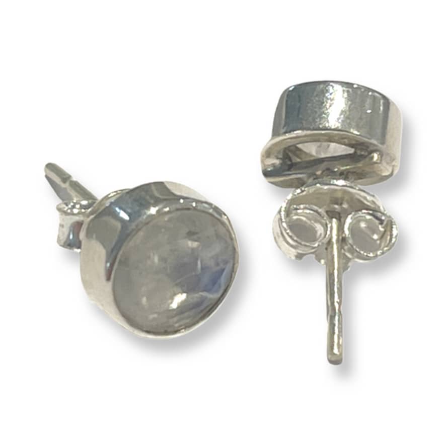 Siren Silver Round Moonstone Crystal Earrings In Silver