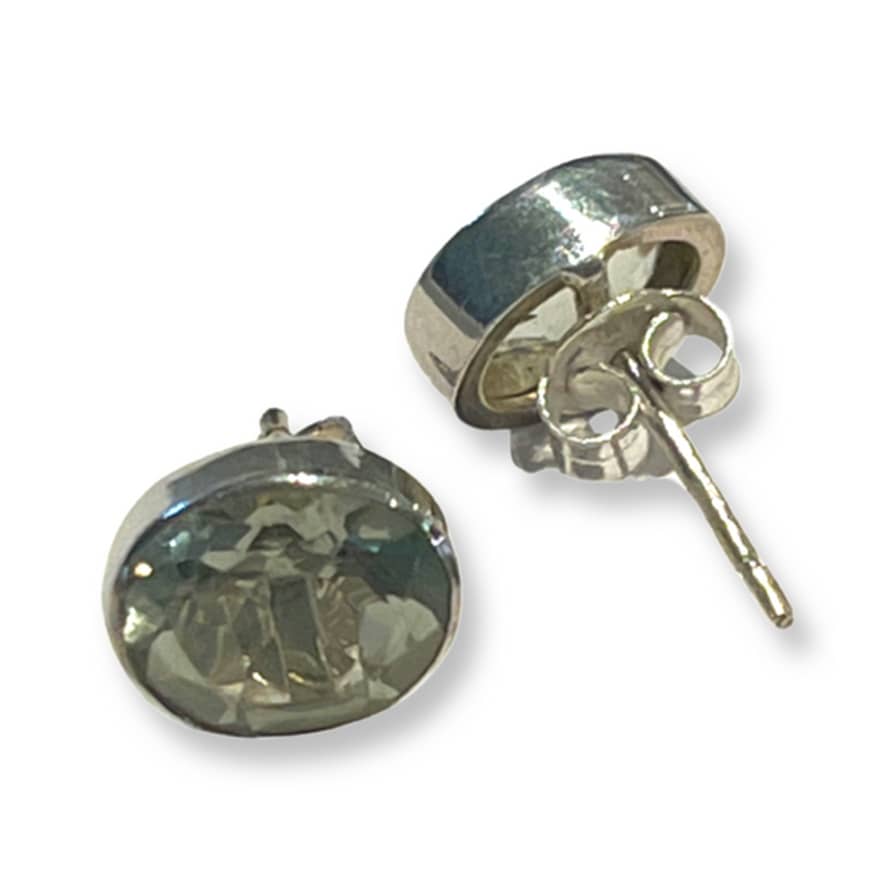 Siren Silver Single Crystal Oval Earrings In Clear Sage