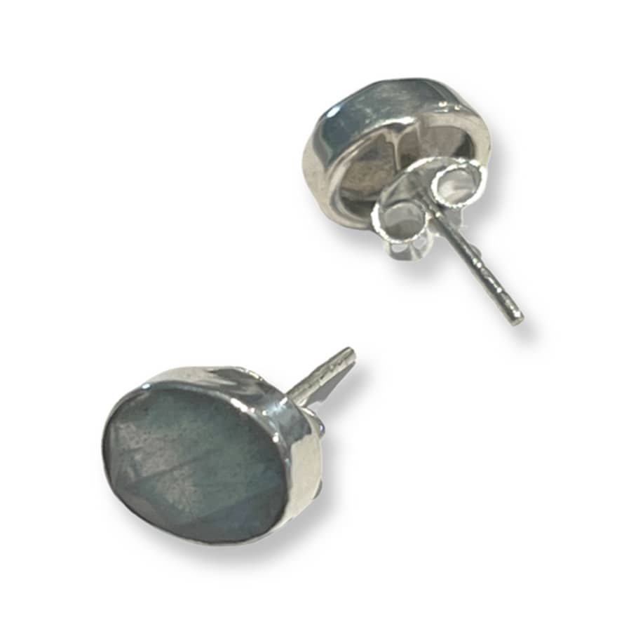 Siren Silver Single Crystal Oval Earrings In Sage