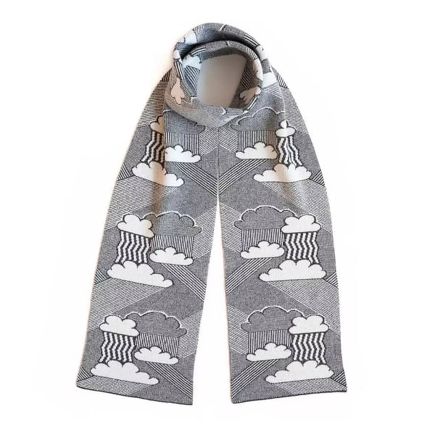 Jo Cranston Grey and White Stormy Weather Fine Gauge Scarf