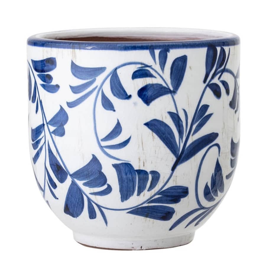 Bloomingville Blue And White Antique Look Plant Pot