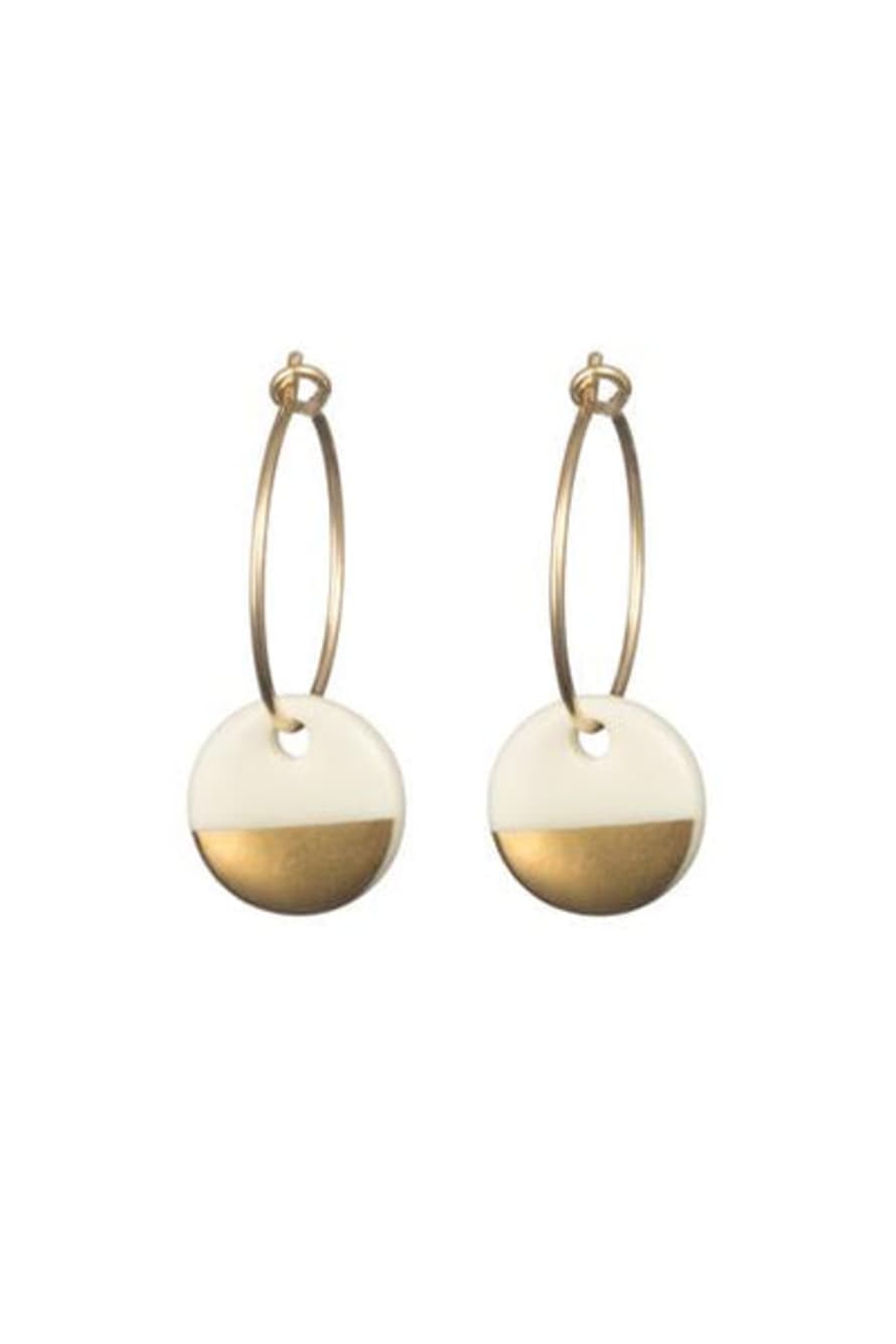 One & Eight Porcelain Disc Earrings - Gold Dipped On Gold Hoops