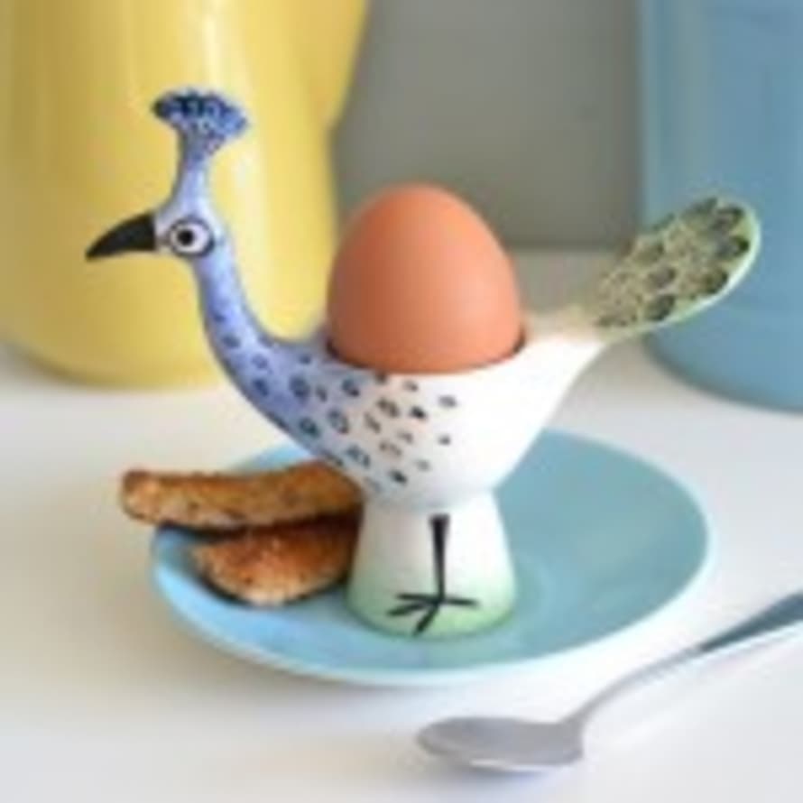 Hannah Turner Hand Made Ceramic Peacock Egg Cup