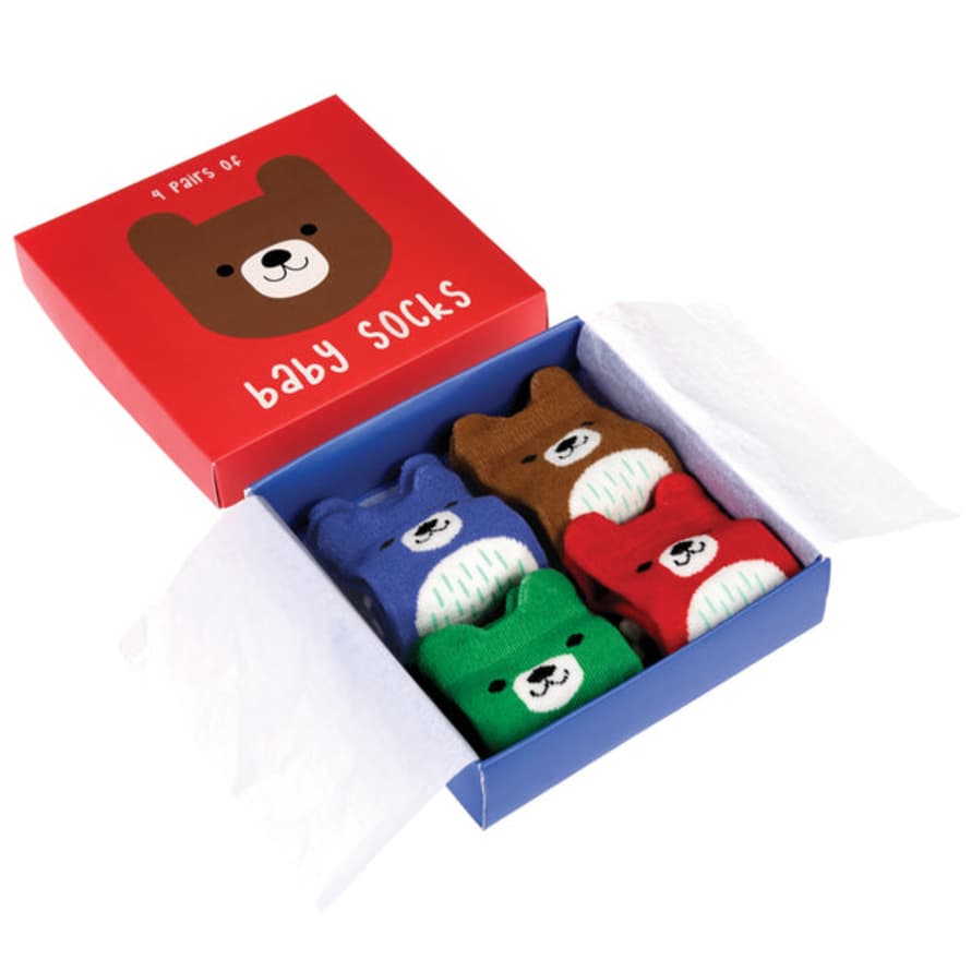 Rex London Bear Boxed Set Of 4 Pairs Of Baby Socks