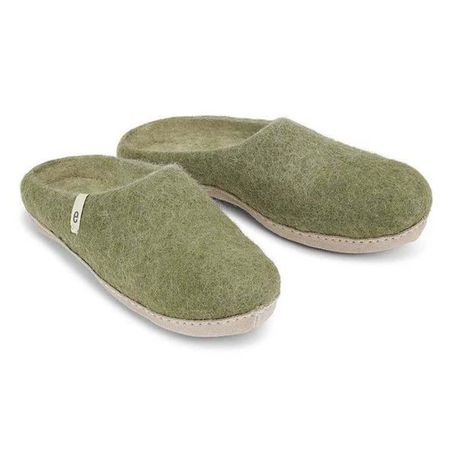 egos Hand-made Moss Green Felted Wool Slippers