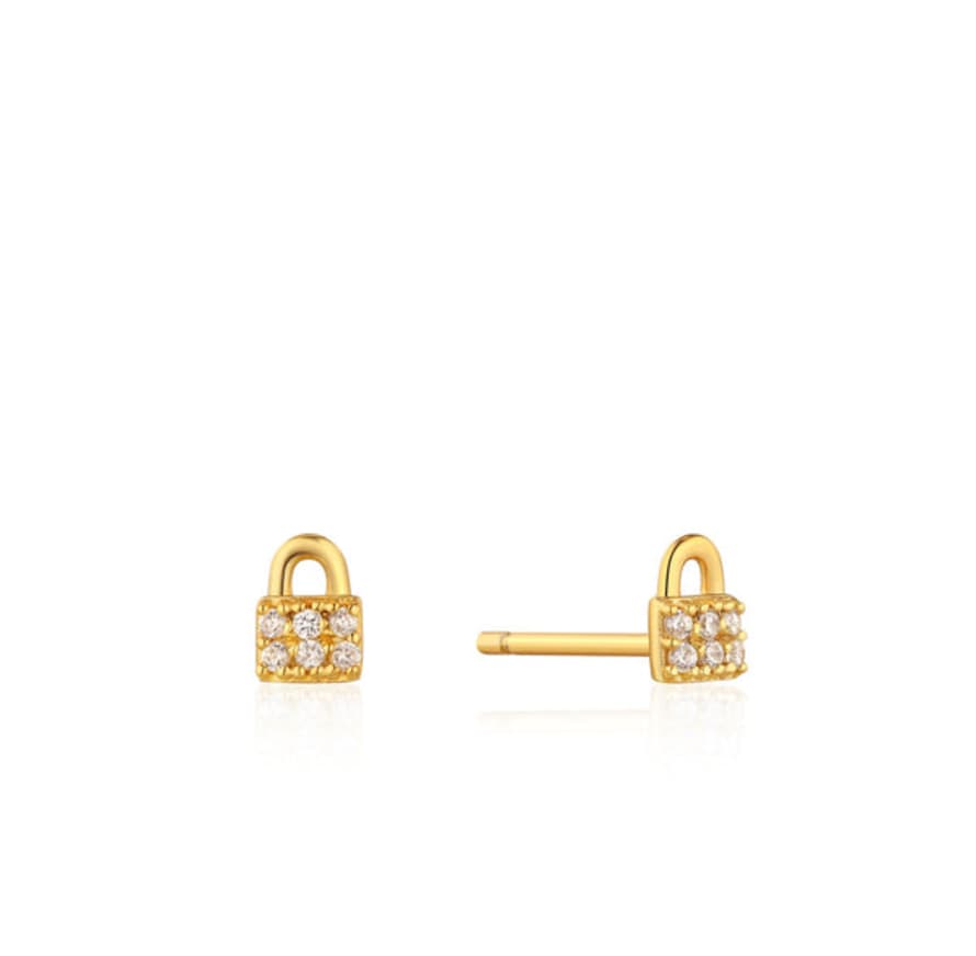 Ania Haie Gold Padlock Sparkle Stud Earrings
