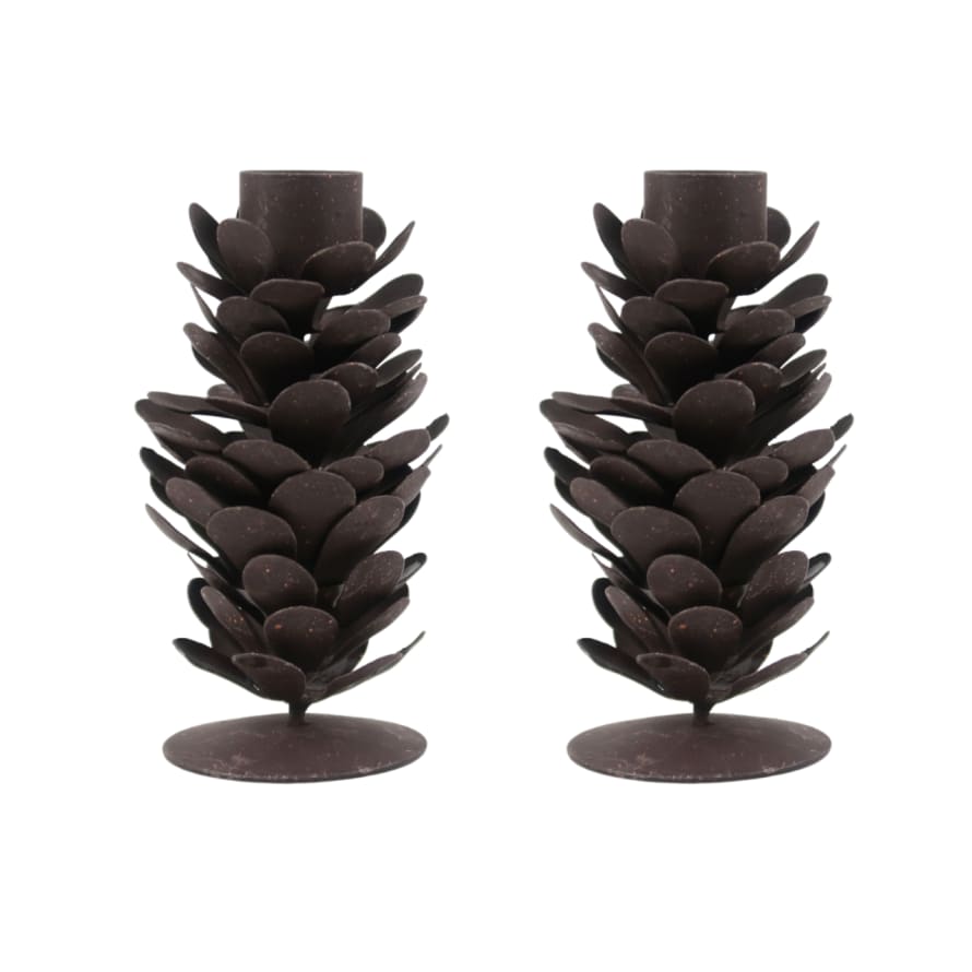 Terrace and Garden Set of 2 Pine Cone Candleholders - Large