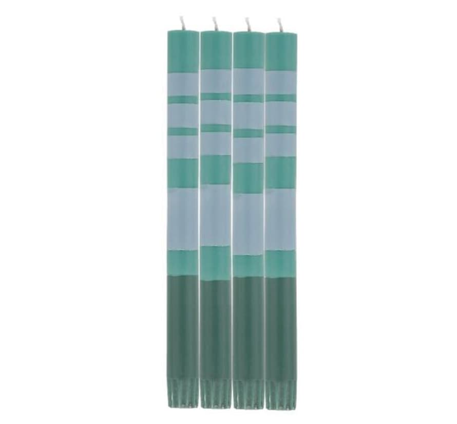 British Colour Standard Striped Green, Bokara And Moonstone Eco Dinner Candles, 4 Per Pack