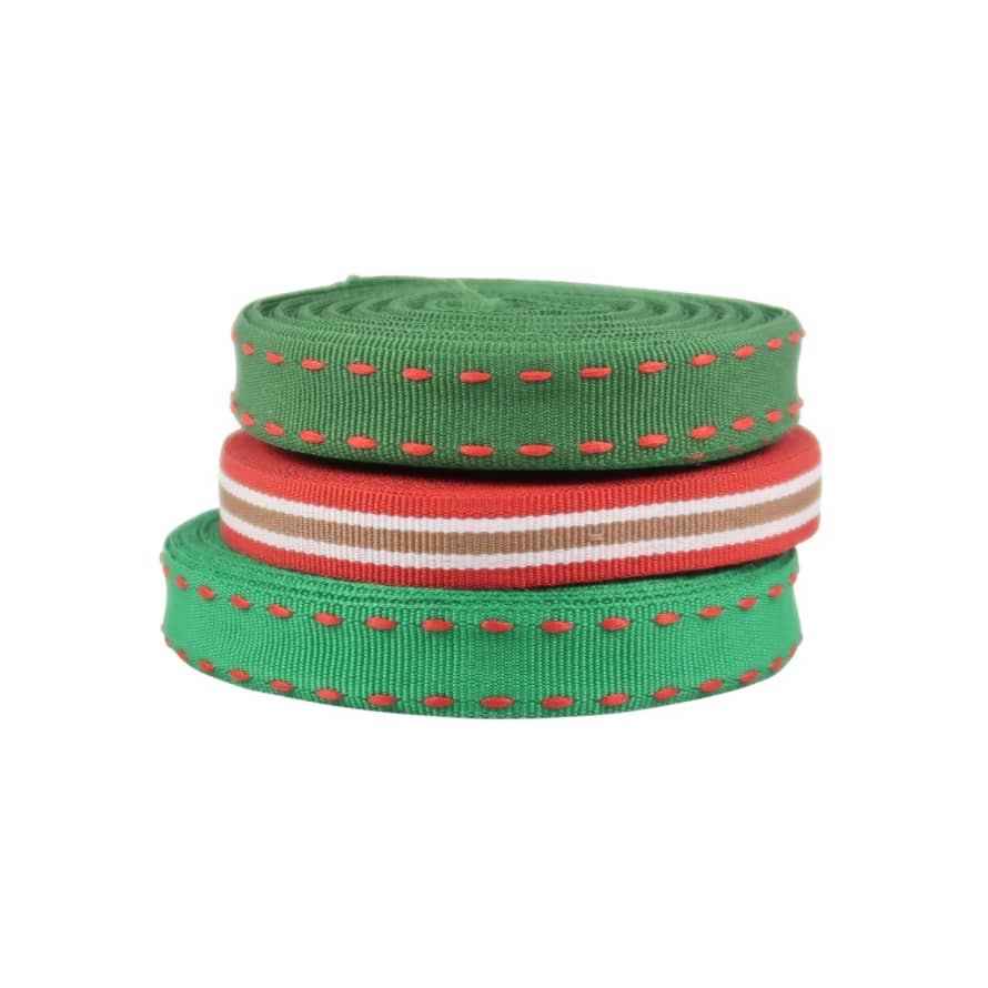 Sophies Ribbons 3 Rolls of Green & Red Ribbon