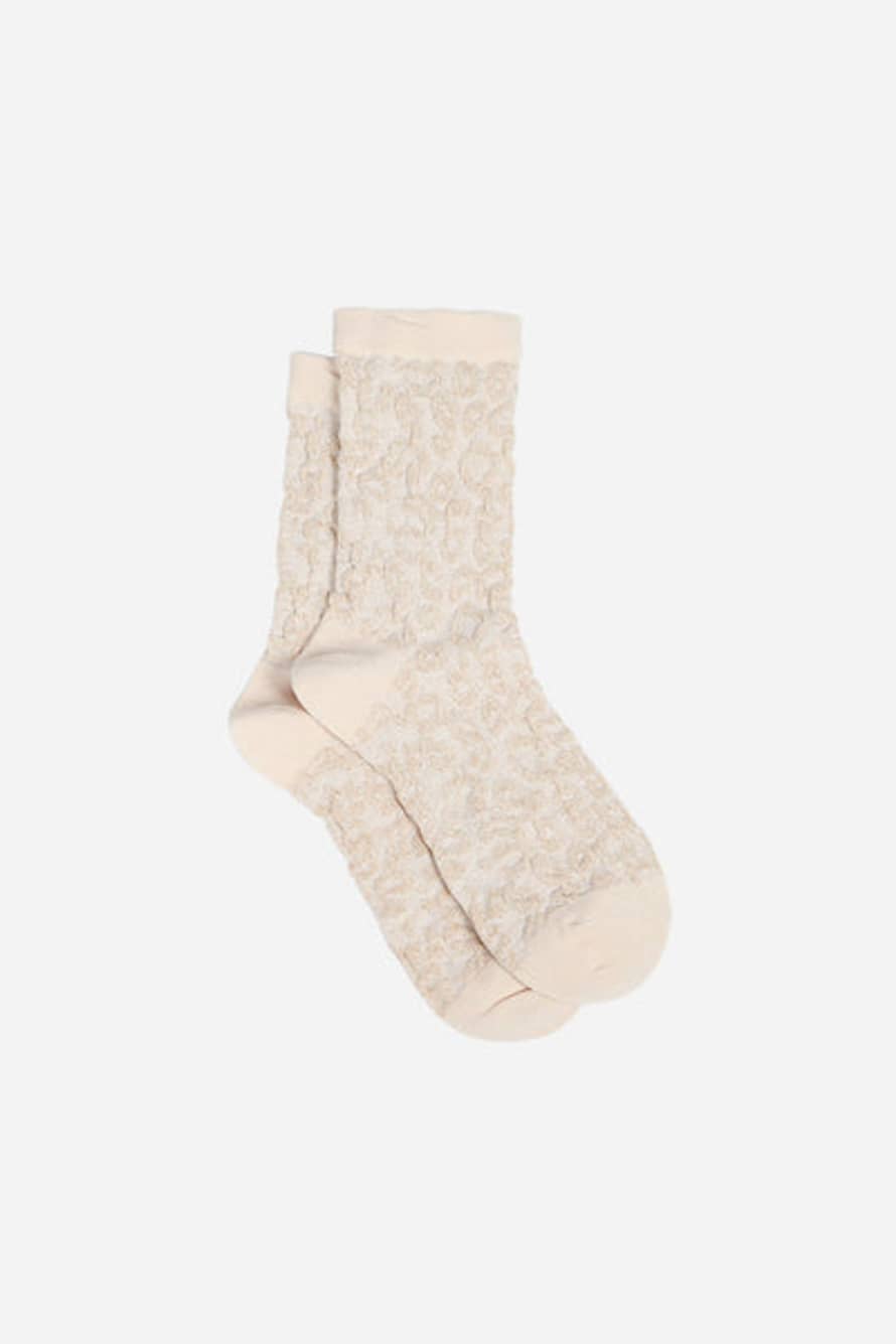 MSH Cream Leopard Print Glitter Socks