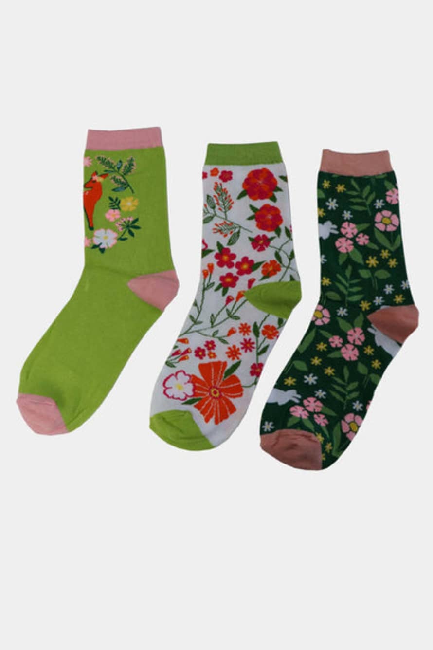 MSH Green Women's Woodland Sock Gift Box - Set Of 3