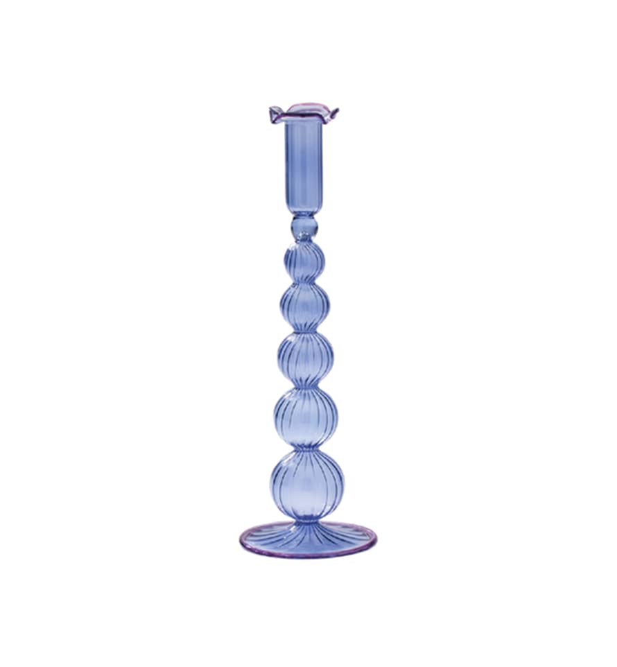 Anna + Nina Blue And Lilac Piped Glass Candle Holder