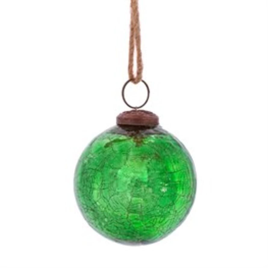 Sass & Belle  Green Crackle Glass Bauble