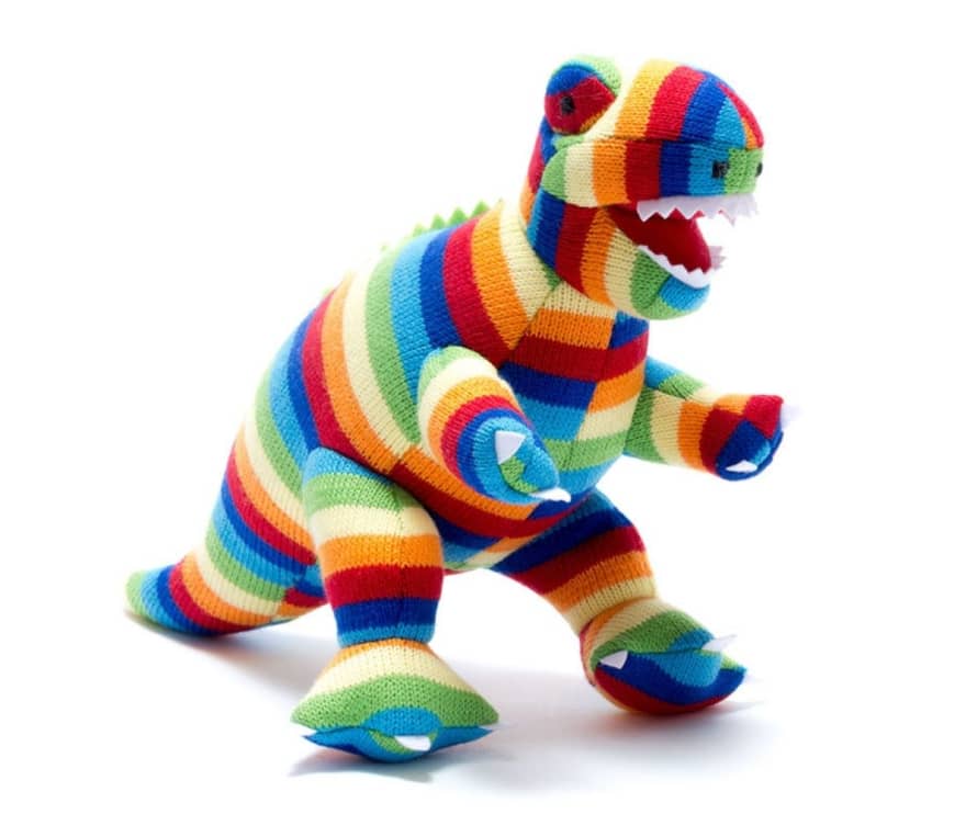 Best Years T Rex Knitted Dinosaur Soft Toy Bold Stripe