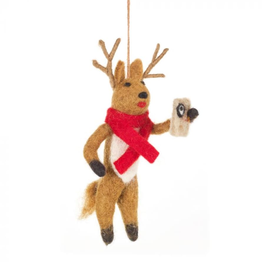 Felt So Good Handmade Felt Biodegradable Christmas Selfie Rudolph Hanging Decoration