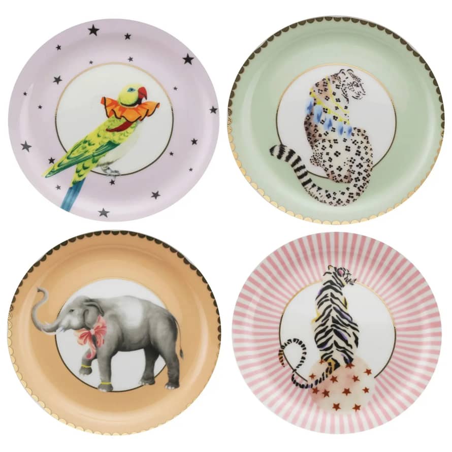 Yvonne Ellen Set of 4 Round Animal Tea Plates