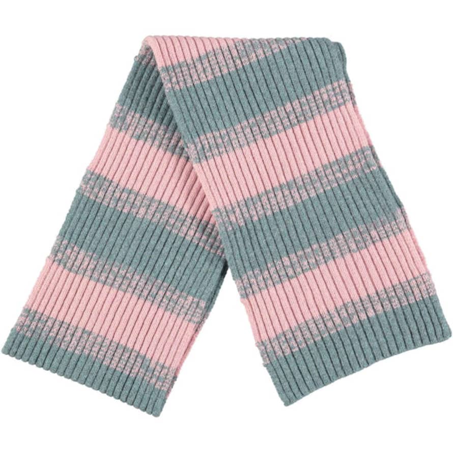 Catherine Tough Marl Stripe Lambswool Scarf - Seagreen & Pink