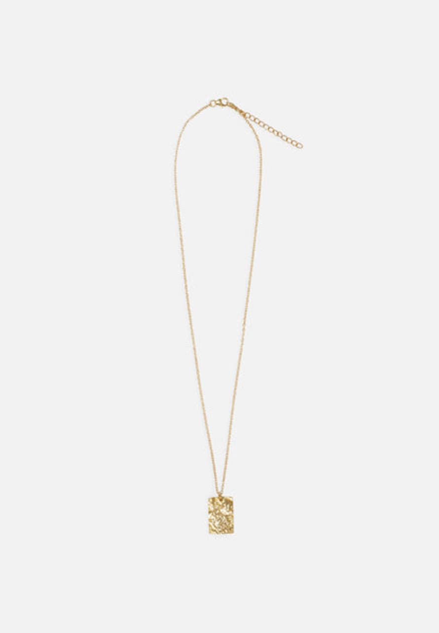 EL PUENTE Necklace With Hammered Rectangular Pendant // Gold