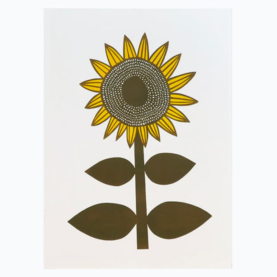 Claire Spencer Retro Sunflower Linocut Print