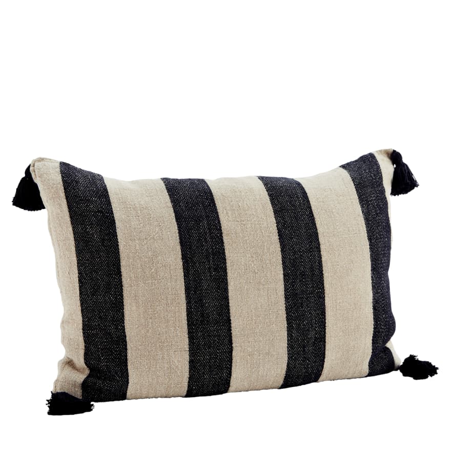 Madam Stoltz Natural and Black Linen Striped Cushion Cover