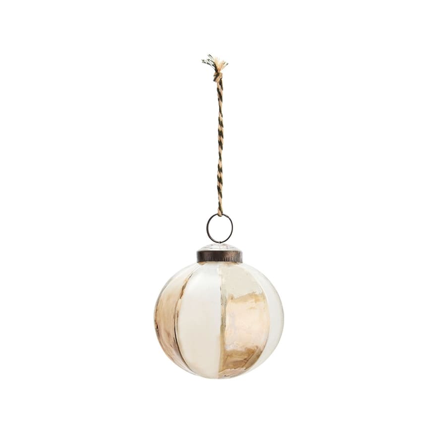 Madam Stoltz Smoke Luster and Frosted White Glass Striped Hanging Ornament